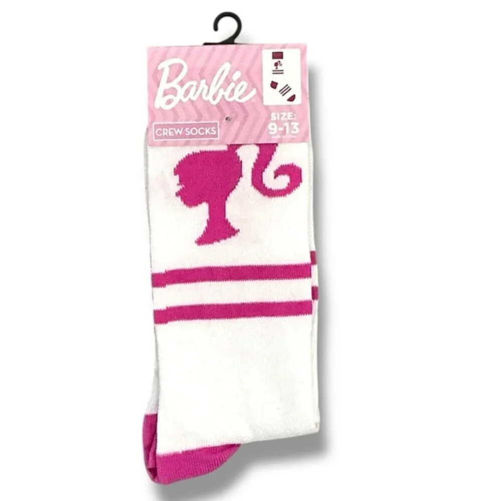 Barbie Crew Socks Pink and White Adult 9-13  One Size